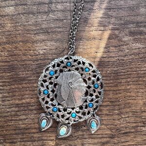 Silver and Turquoise Egyptian Pendant Necklace